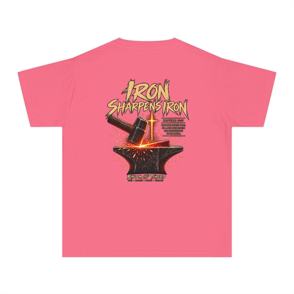 Youth Tee — "Iron Sharpens Iron" Christian Anvil Graphic Shirt