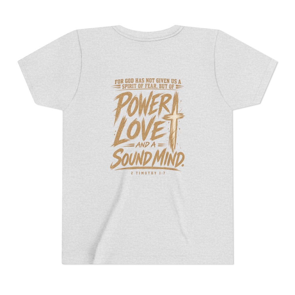 Youth Tee — “Power, Love, Sound Mind” Christian Graphic Tee