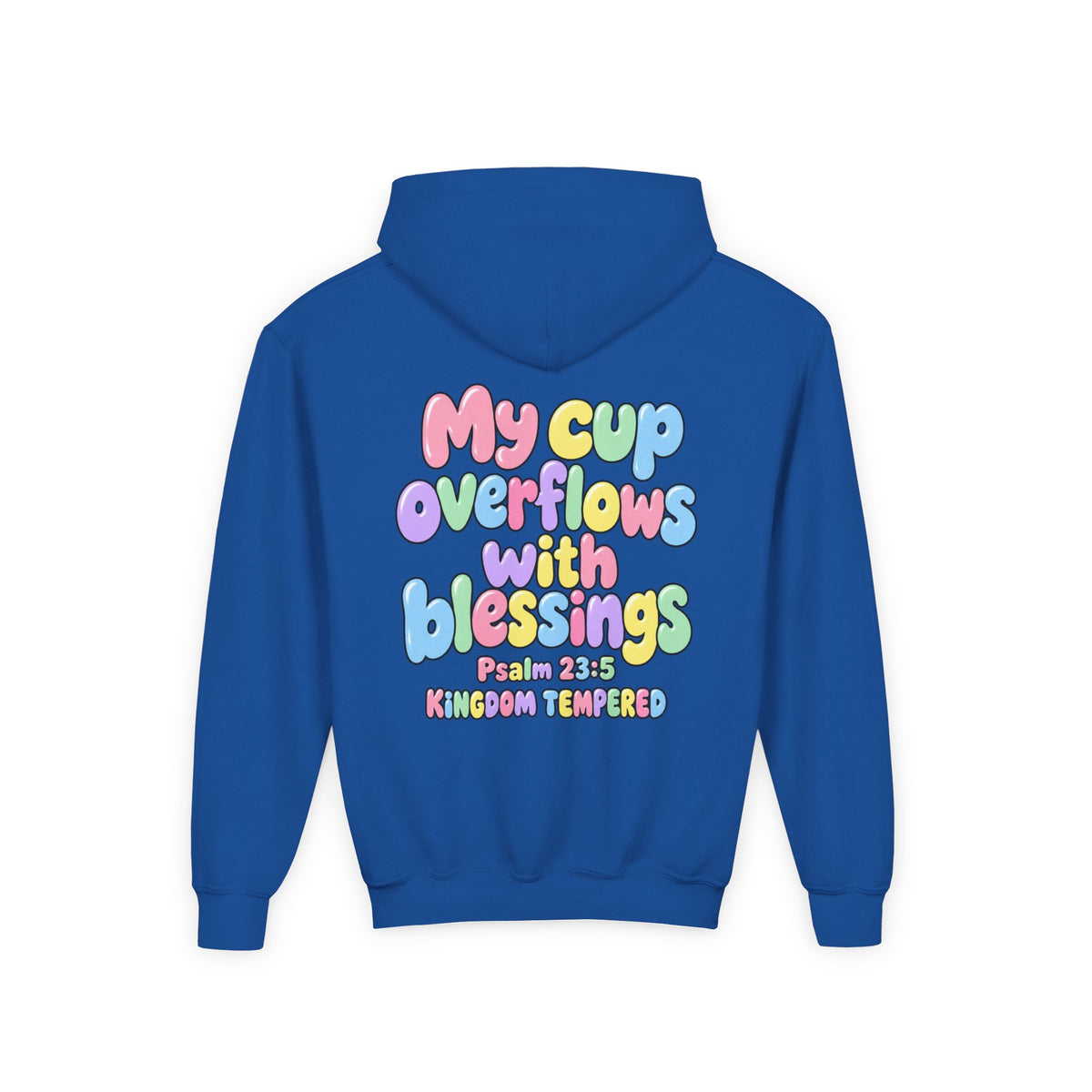 Youth Hoodie — "My Cup Overflows with Blessings" Pastel Christian Psalm 23:5 Design