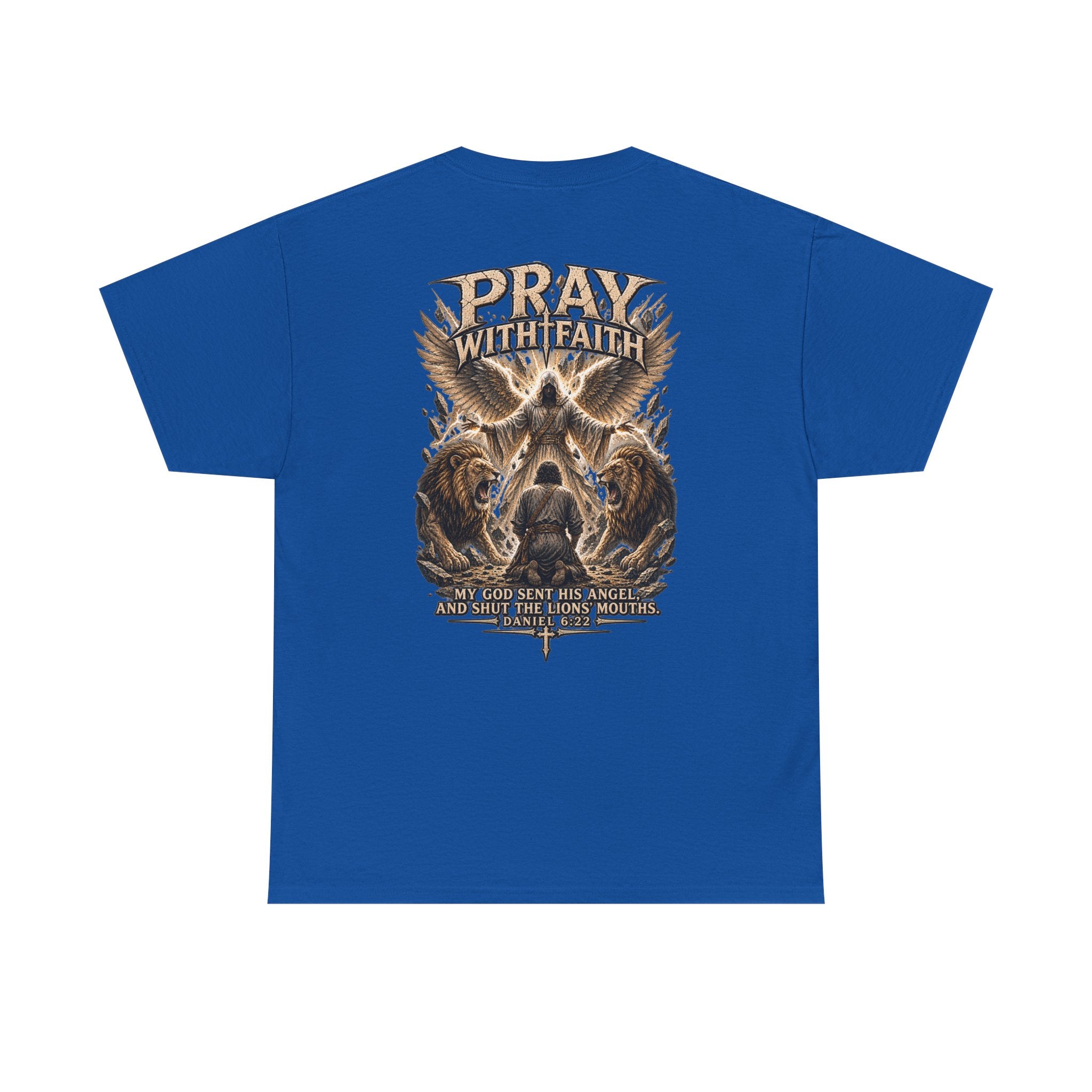 Pray With Faith Tee — Lion & Cross Christian Graphic T-Shirt