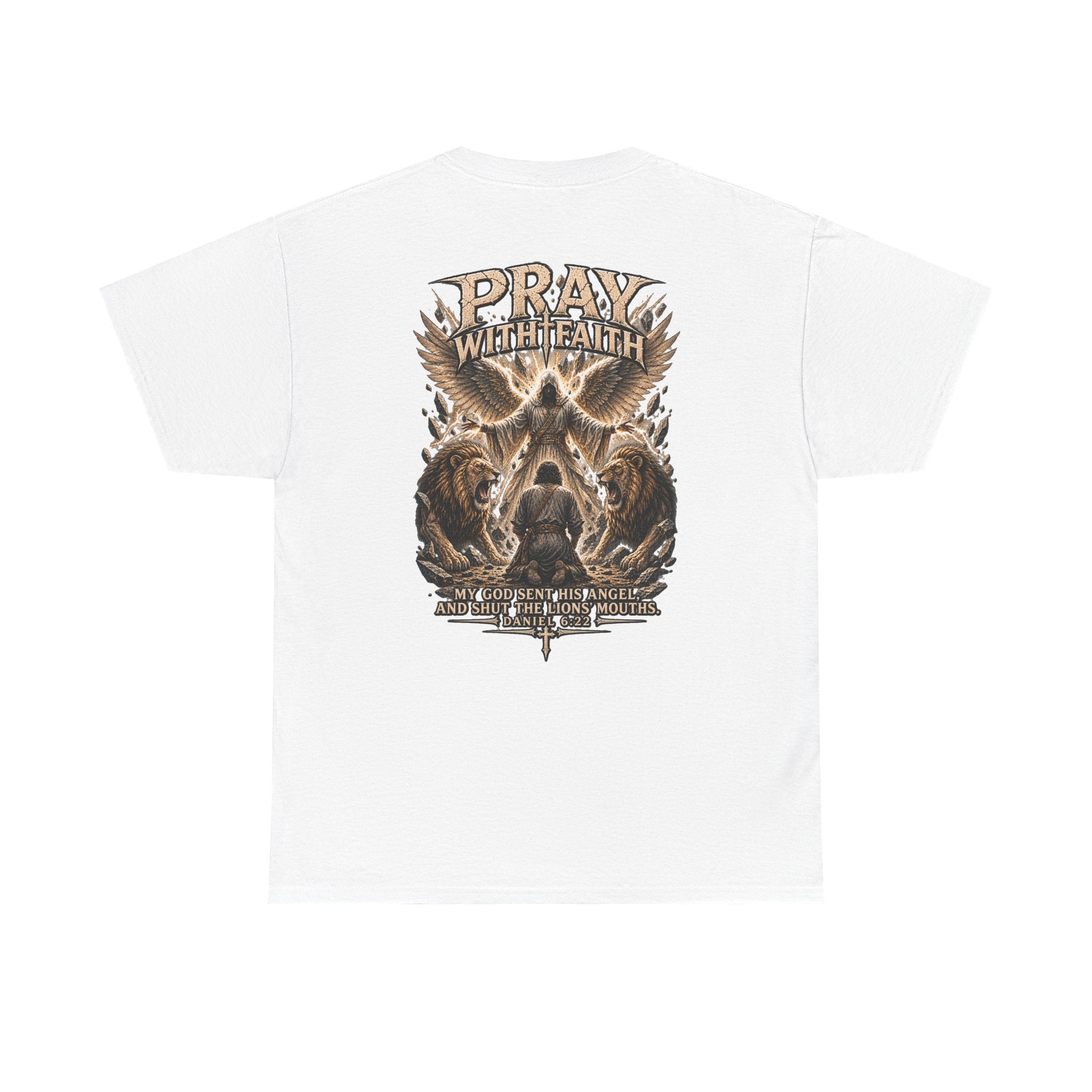 Pray With Faith Tee — Lion & Cross Christian Graphic T-Shirt