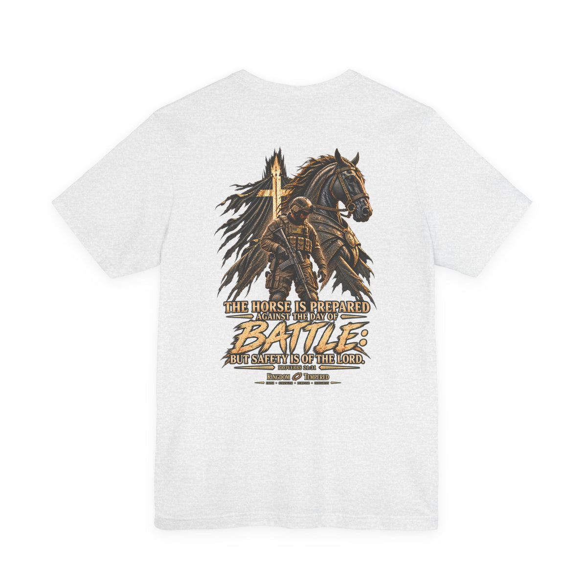 Battle-Ready Knight T-Shirt — 'The Horse Is Prepared for Battle' Christian Warrior Tee