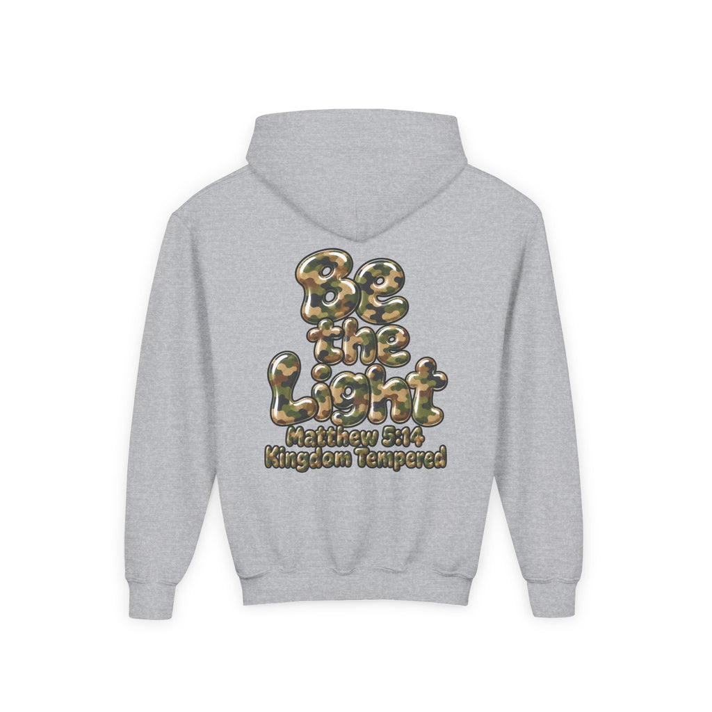 Youth Hoodie — "Be the Light" Inspirational Christian Graphic