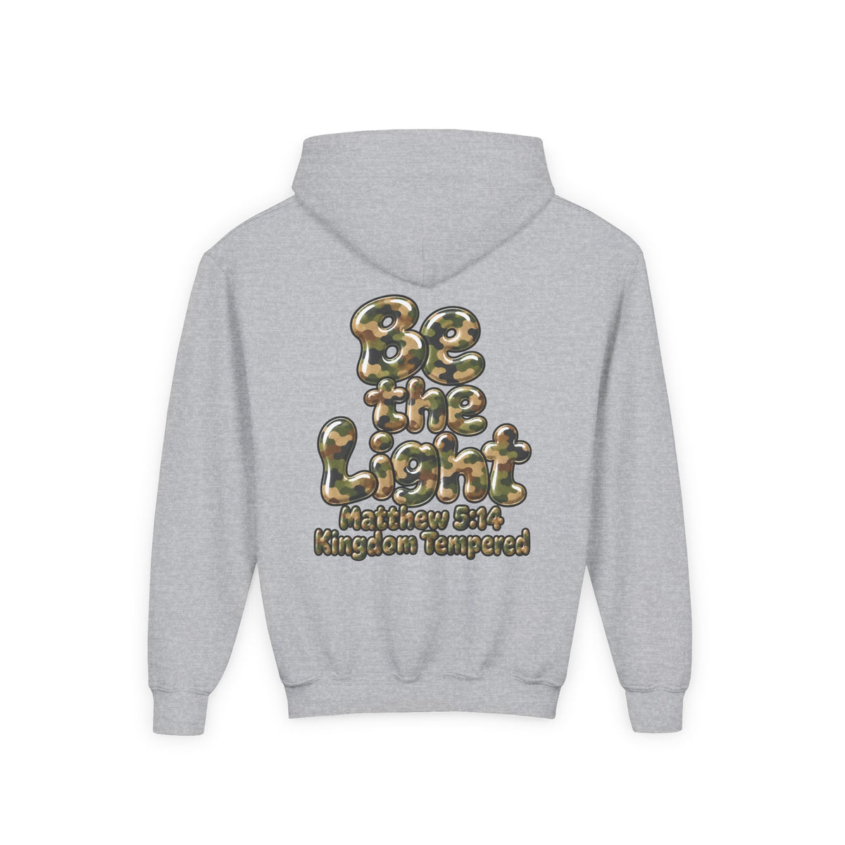 Youth Hoodie — "Be the Light" Inspirational Christian Graphic