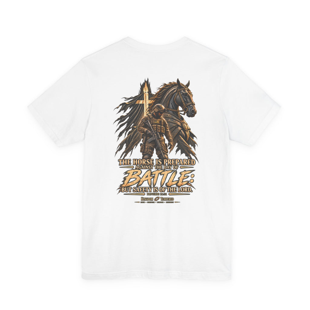 Battle-Ready Knight T-Shirt — 'The Horse Is Prepared for Battle' Christian Warrior Tee
