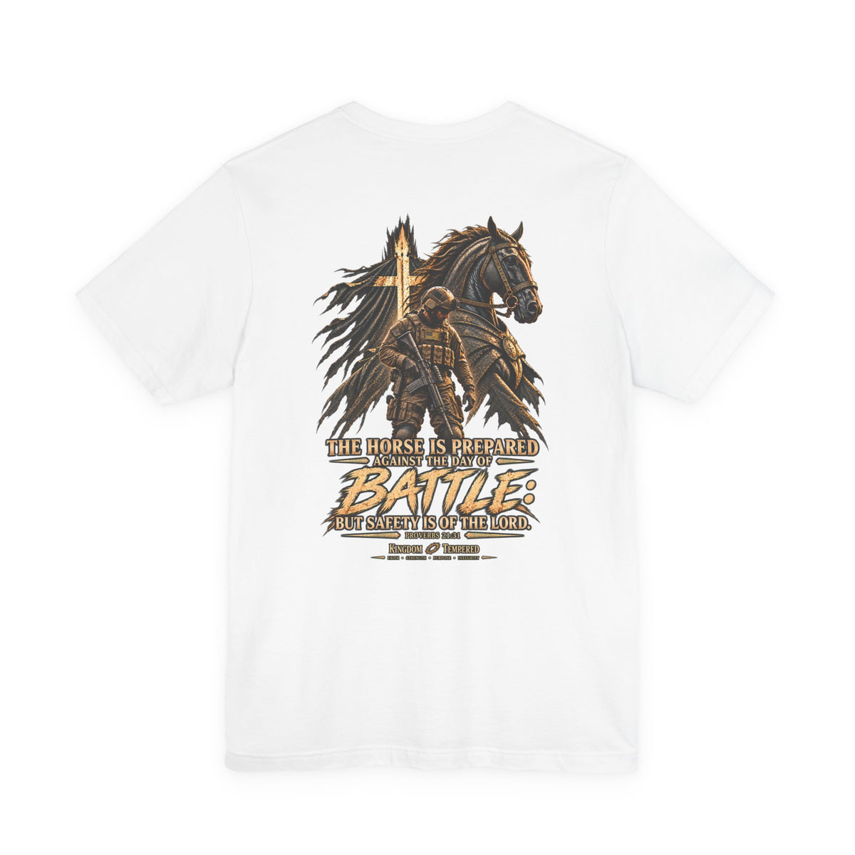 Battle-Ready Knight T-Shirt — 'The Horse Is Prepared for Battle' Christian Warrior Tee