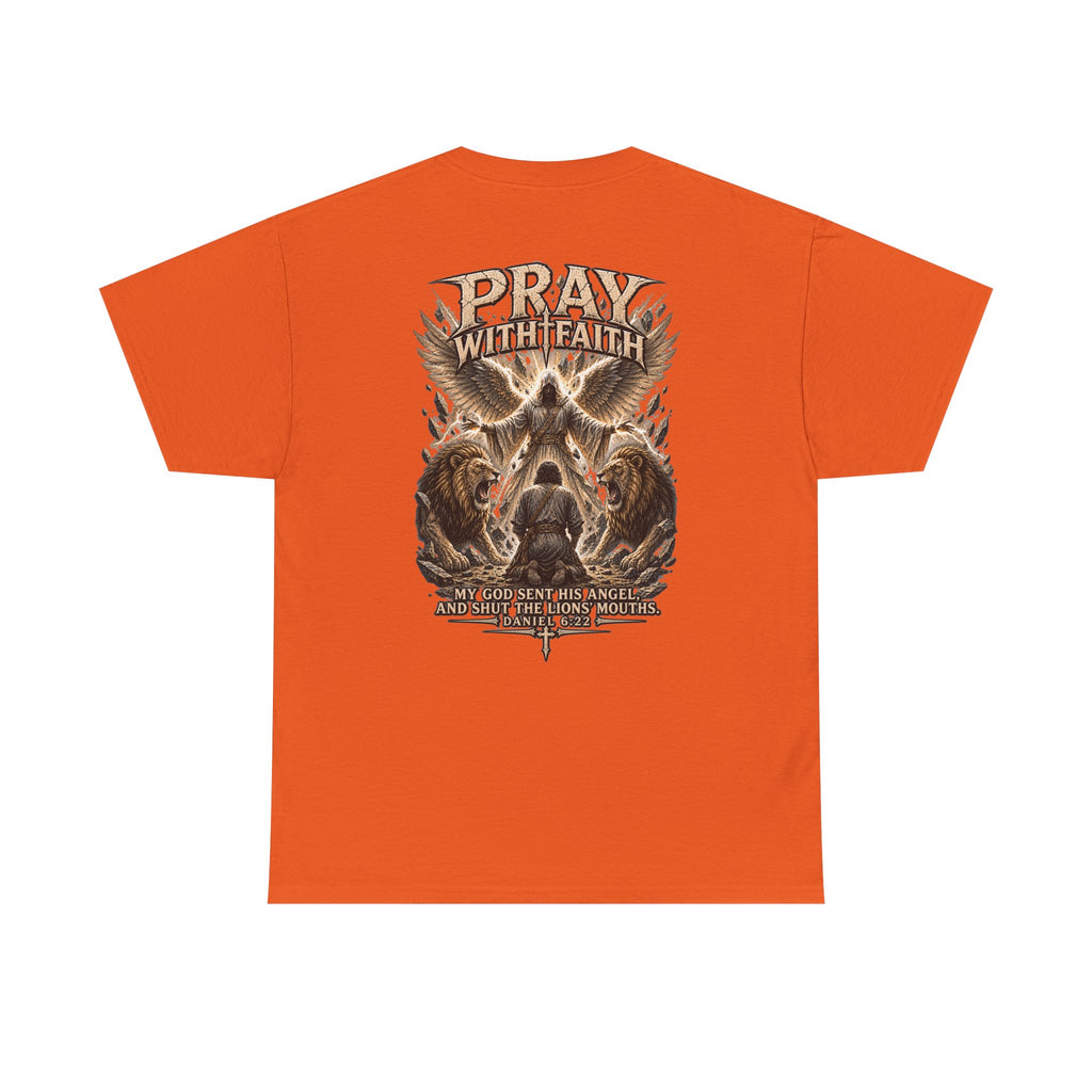Pray With Faith Tee — Lion & Cross Christian Graphic T-Shirt