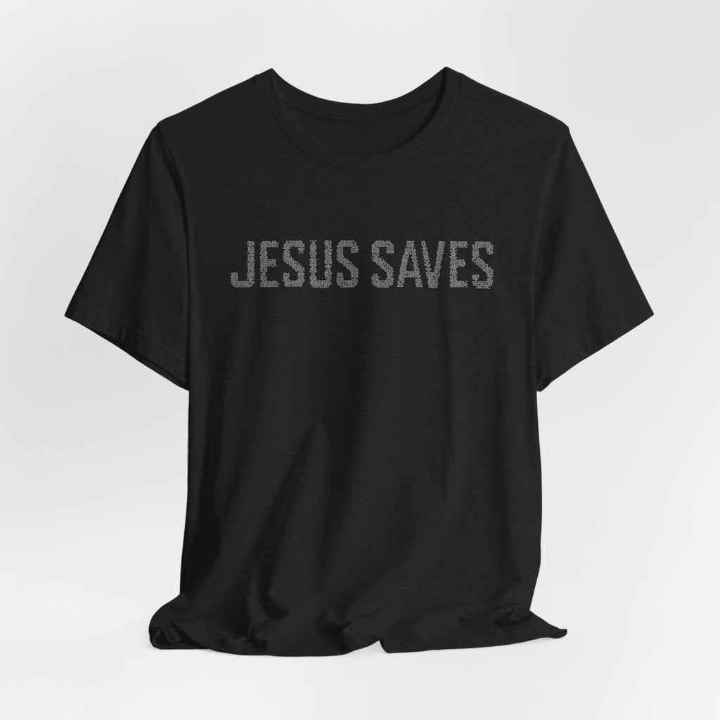 Jesus Saves written in scripture — Minimal Faith T-Shirt