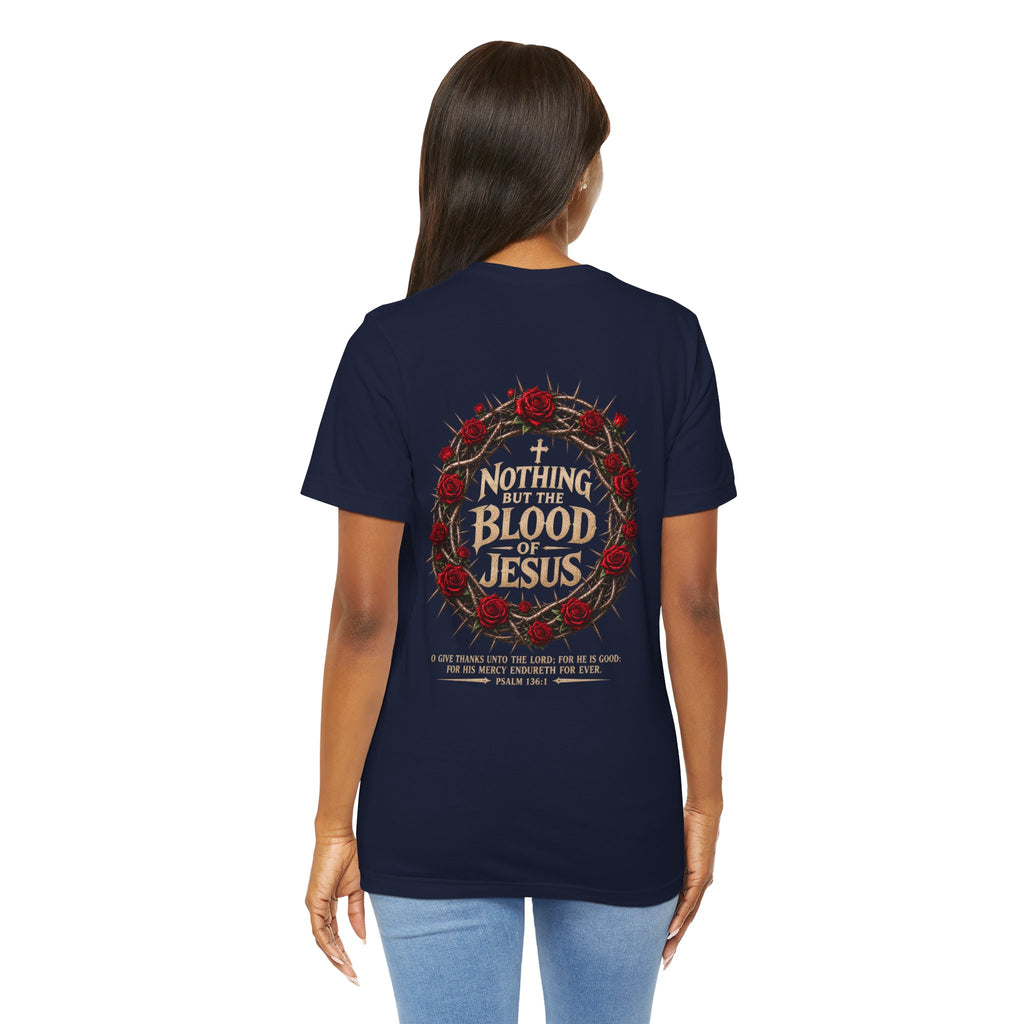 Nothing But the Blood of Jesus Tee — Christian Faith T‑Shirt with Crown of Thorns & Roses