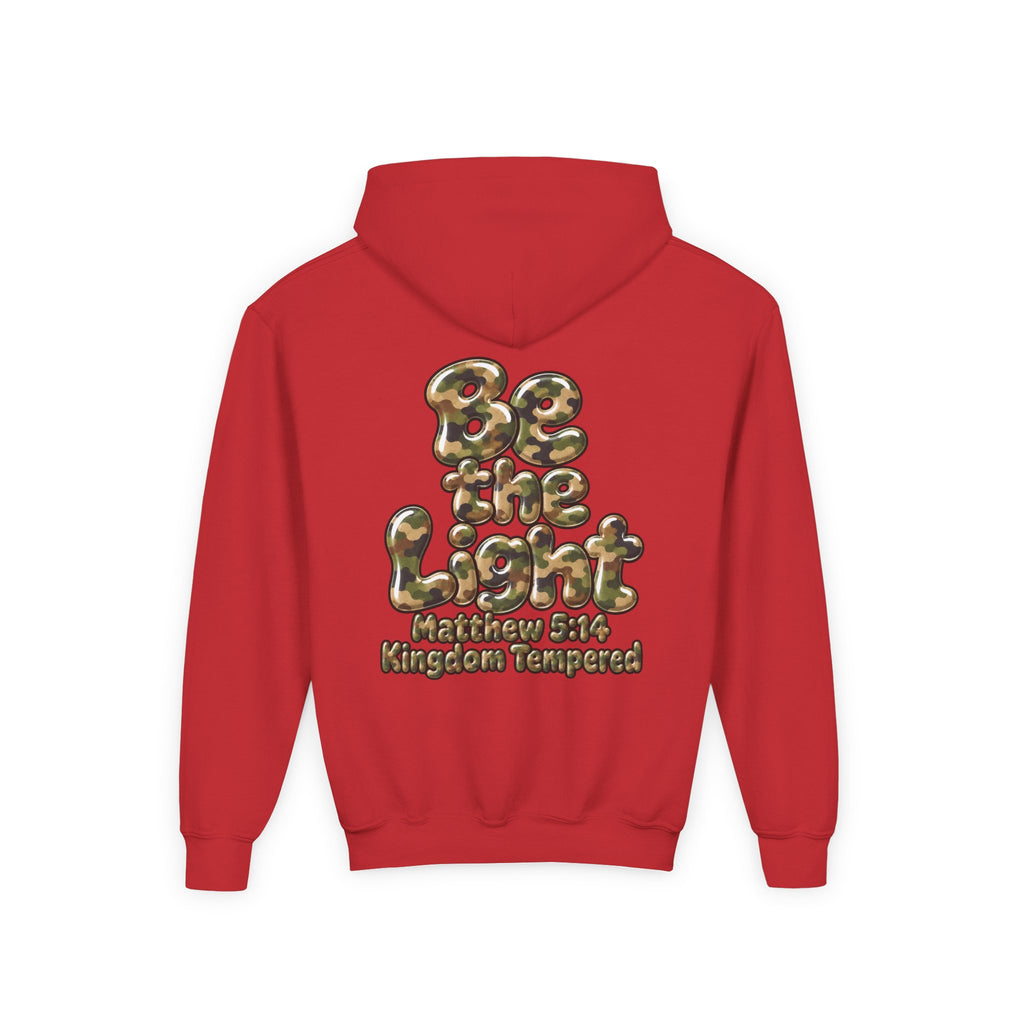 Youth Hoodie — "Be the Light" Inspirational Christian Graphic