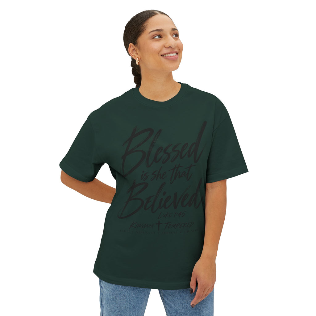 Blessed Is She That Believed Tee — Inspirational Christian Scripture Shirt (Luke 1:45)