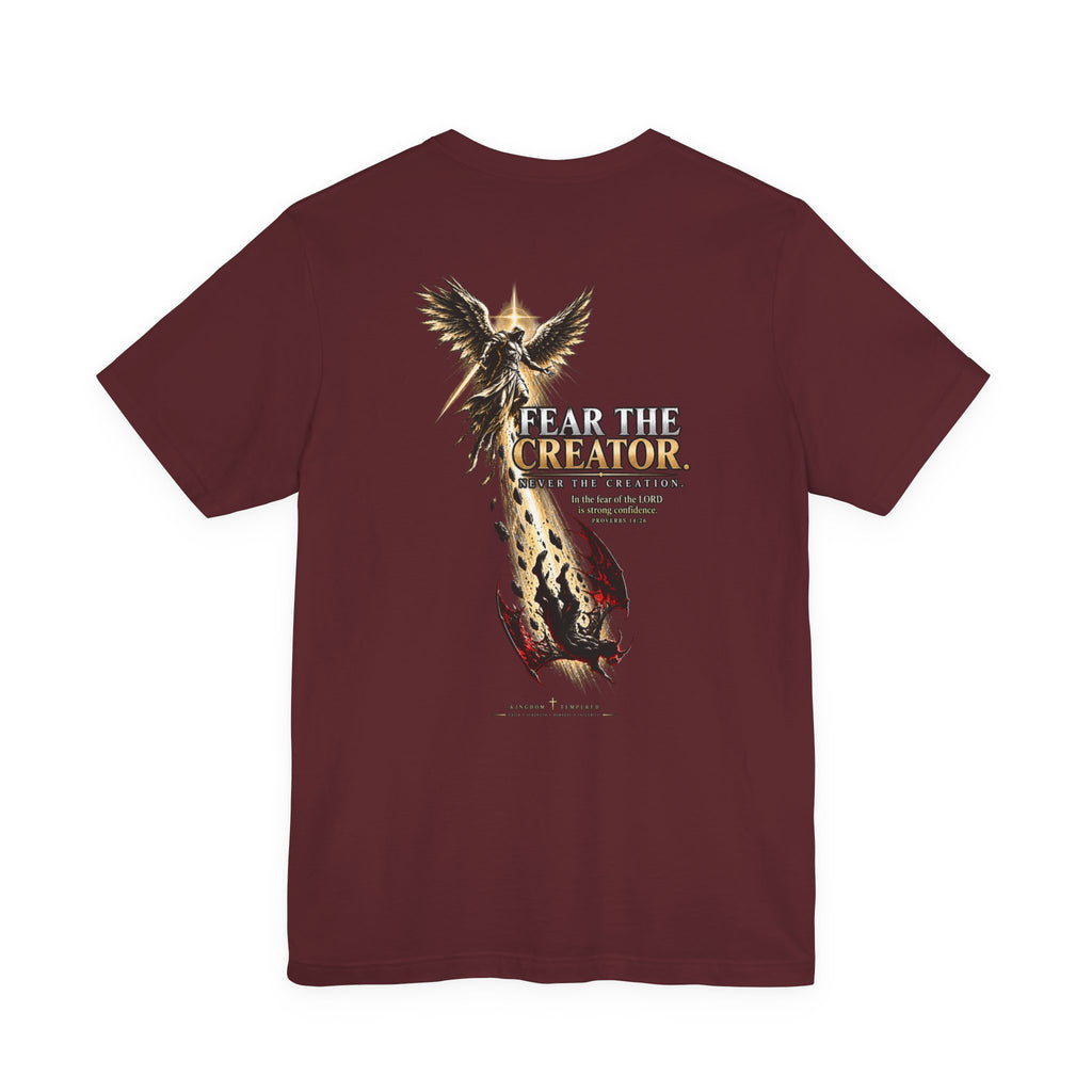 Fear the Creator Graphic Tee — Christian Cross & Winged Design