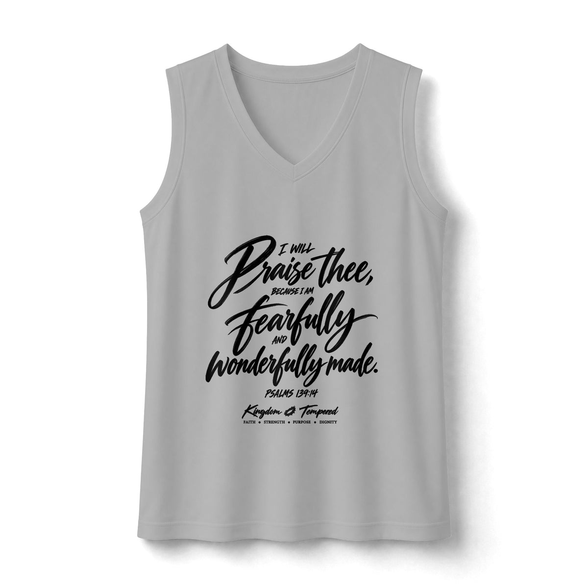 Women’s V-Neck Tank — “Fearfully & Wonderfully Made” Psalm 139 Inspirational Faith Tee