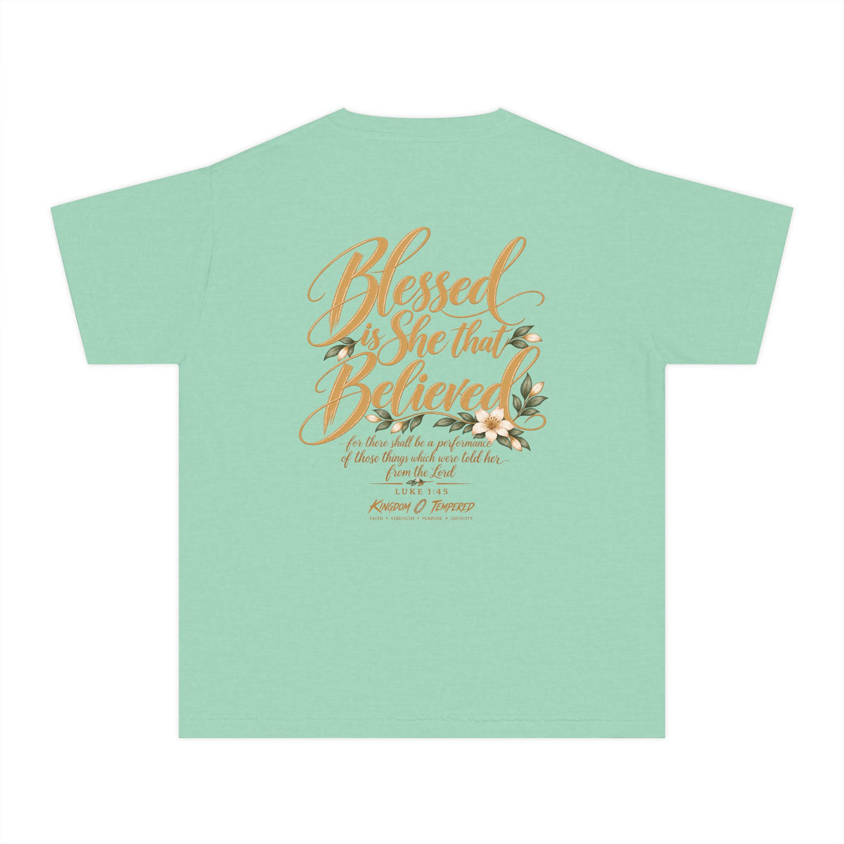 Youth Tee — "Blessed Is She That Believed" Inspirational Christian Kids Shirt