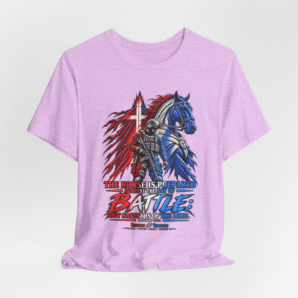 Battle Knight Tee — Patriotic Red & Blue Knight Horse Graphic T-Shirt