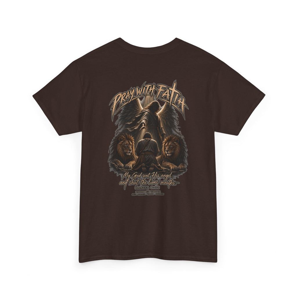 Pray With Faith Tee — Lion & Cross Christian Graphic T-Shirt