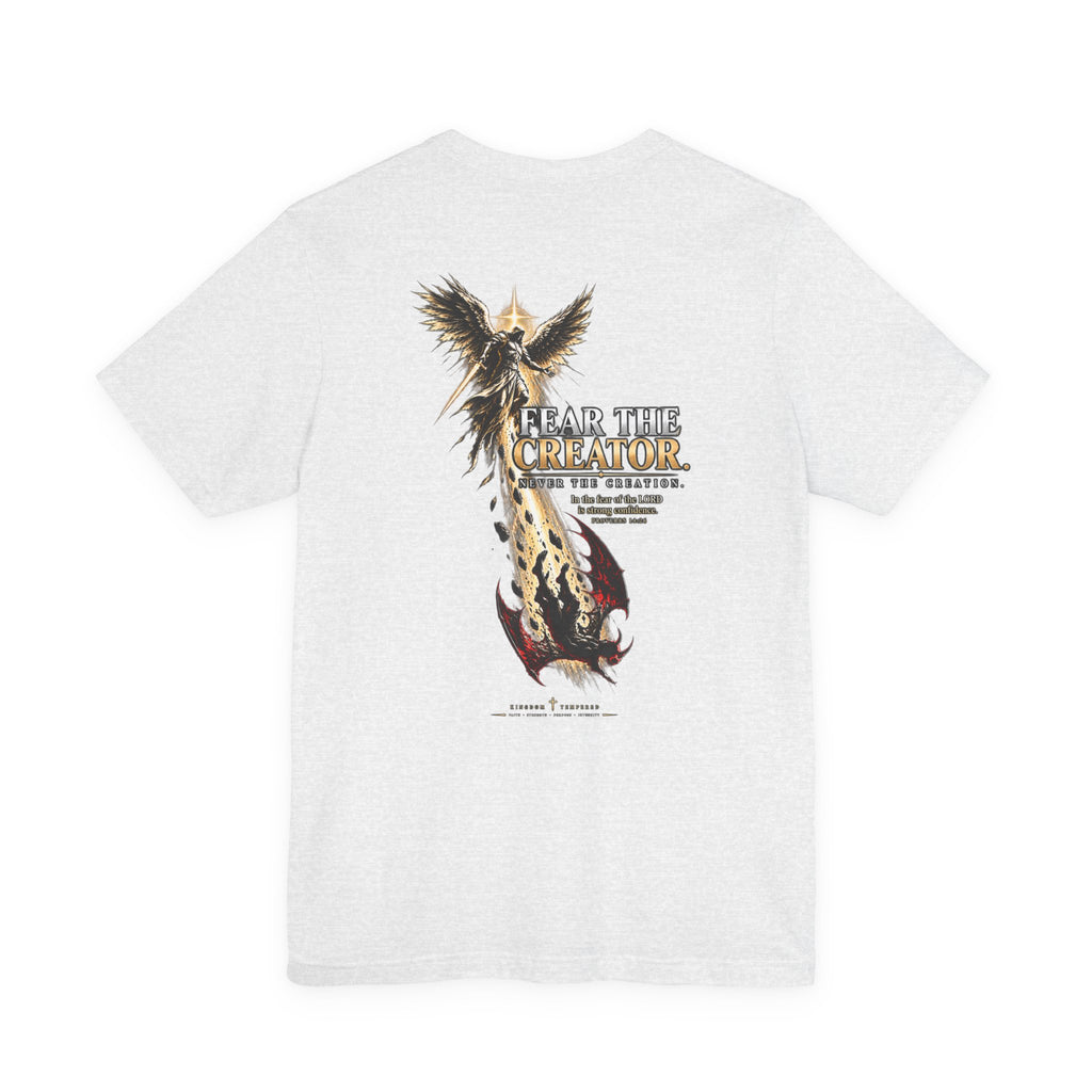 Fear the Creator Graphic Tee — Christian Cross & Winged Design