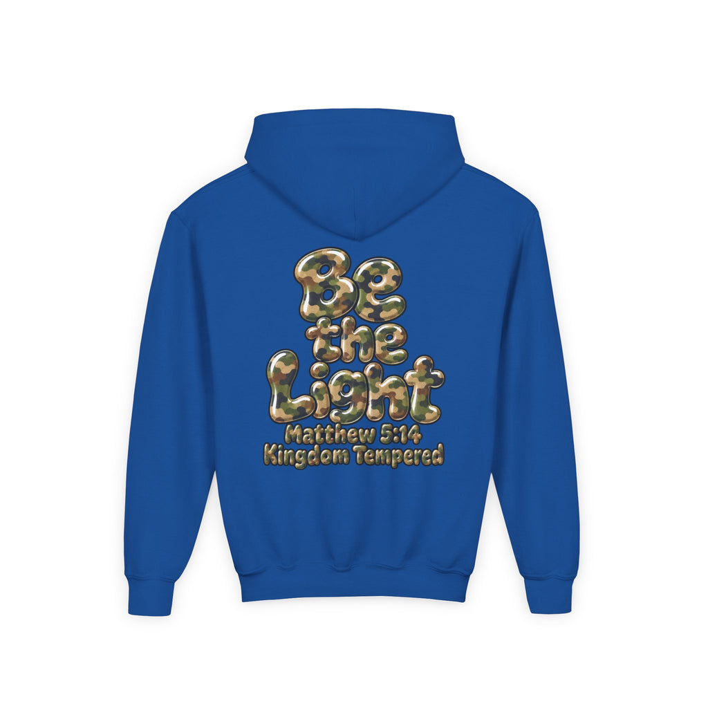 Youth Hoodie — "Be the Light" Inspirational Christian Graphic