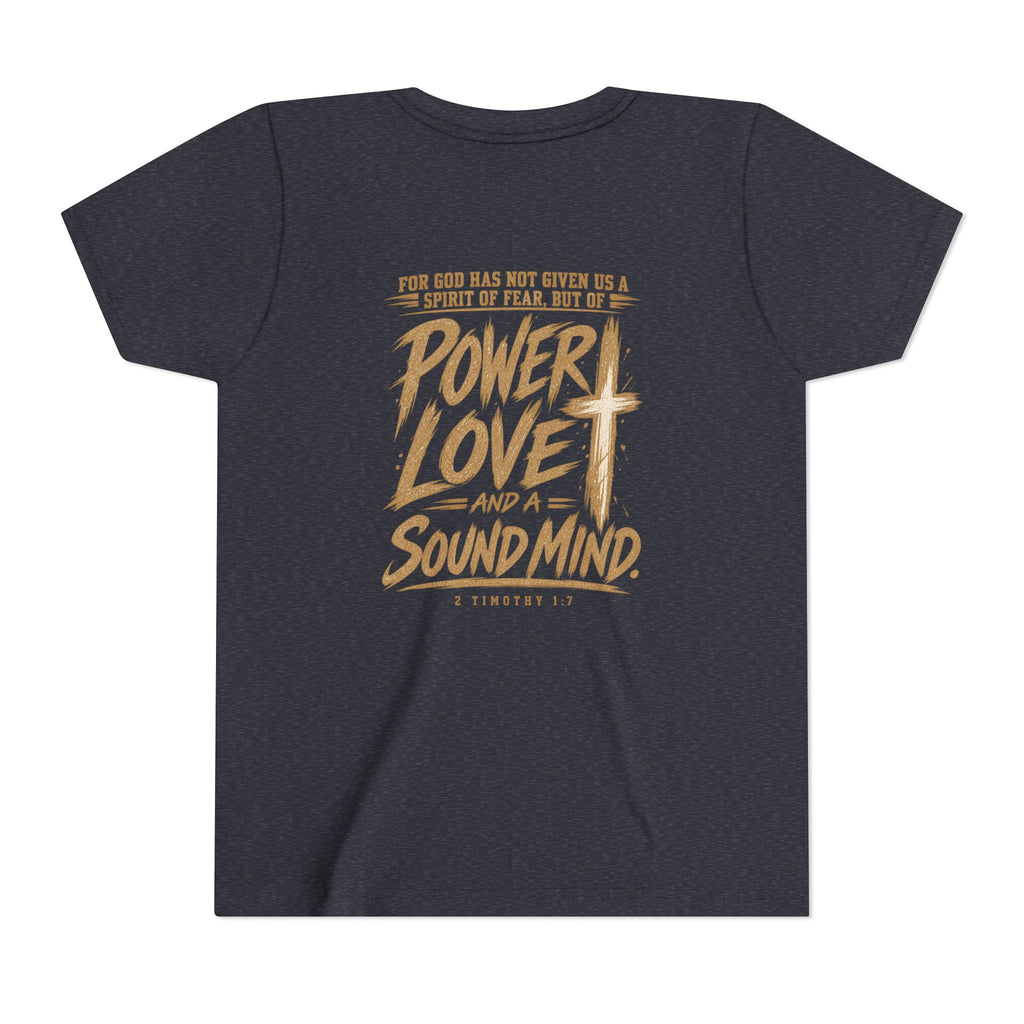 Youth Tee — “Power, Love, Sound Mind” Christian Graphic Tee