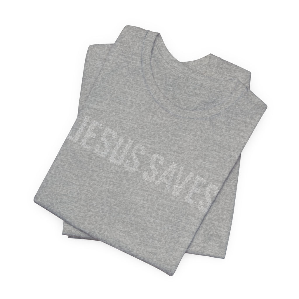 Jesus Saves written in scripture — Minimal Faith T-Shirt