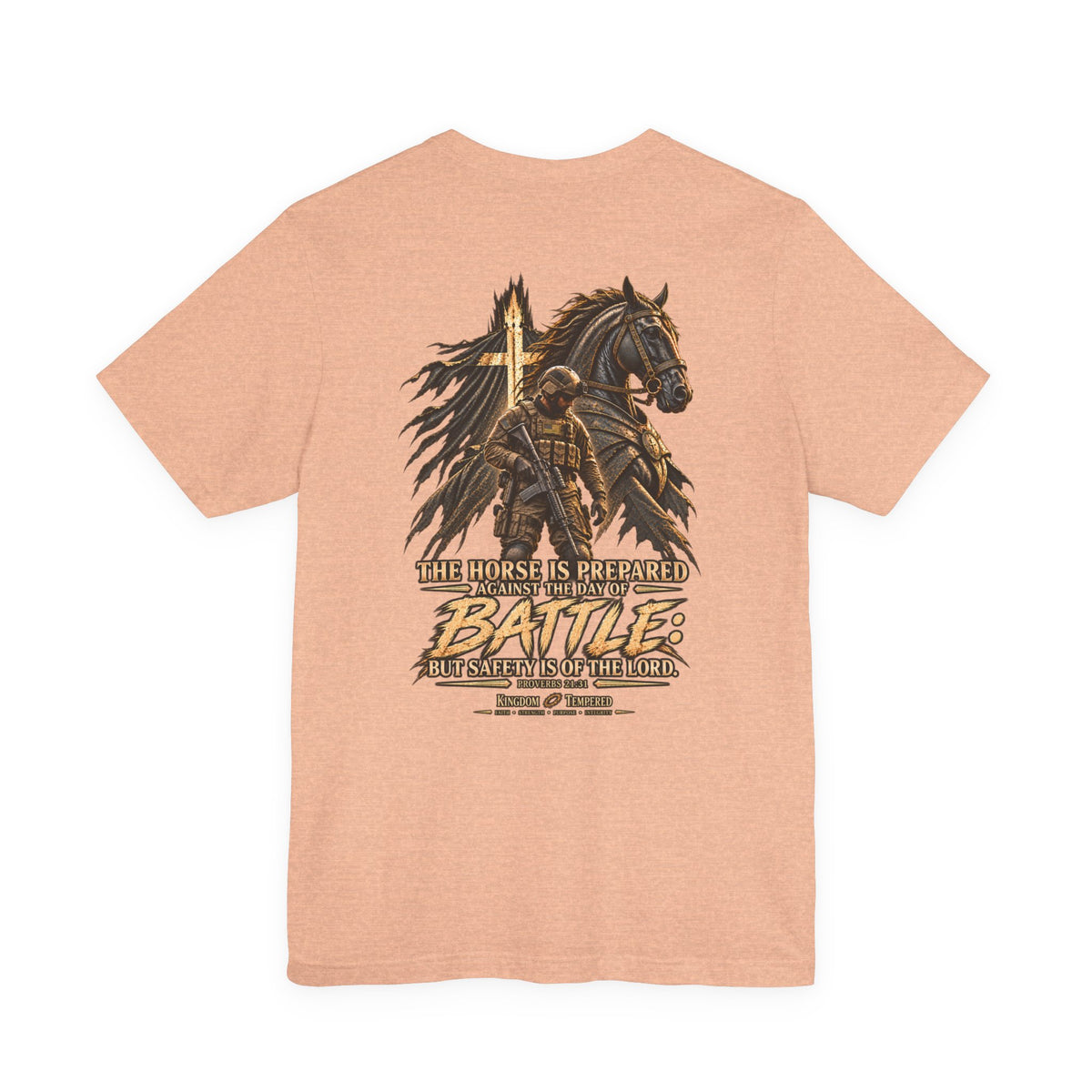 Battle-Ready Knight T-Shirt — 'The Horse Is Prepared for Battle' Christian Warrior Tee