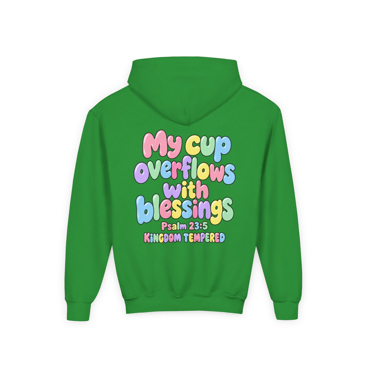 Youth Hoodie — "My Cup Overflows with Blessings" Pastel Christian Psalm 23:5 Design