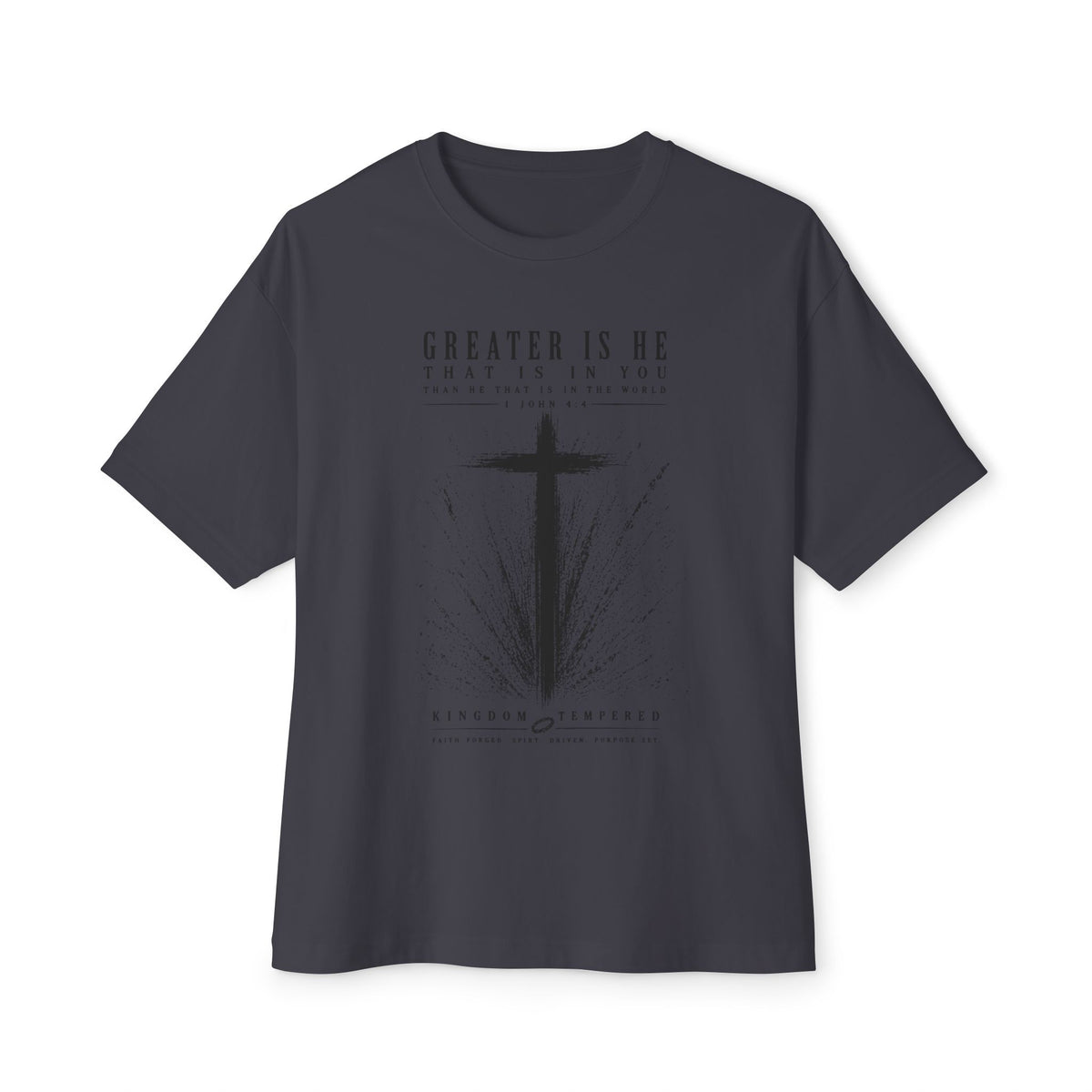 Christian Cross Tee — “Greater Is He” Inspirational Faith T-Shirt