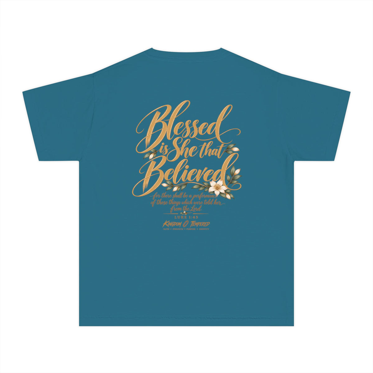 Youth Tee — "Blessed Is She That Believed" Inspirational Christian Kids Shirt