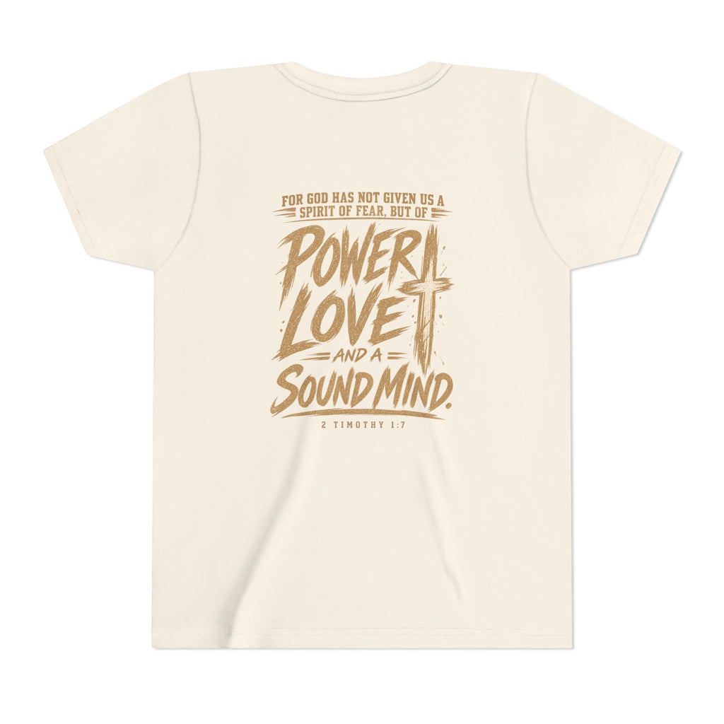 Youth Tee — “Power, Love, Sound Mind” Christian Graphic Tee