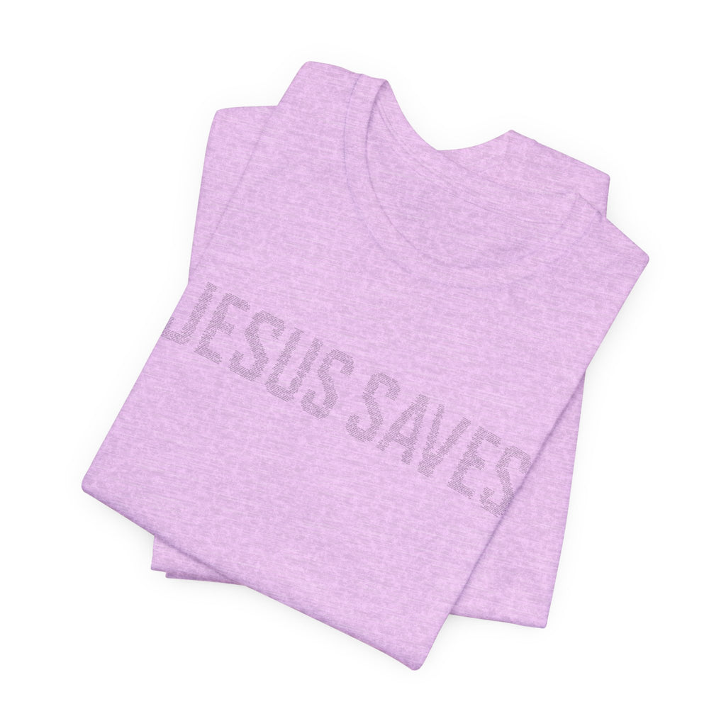 Jesus Saves written in scripture — Minimal Faith T-Shirt