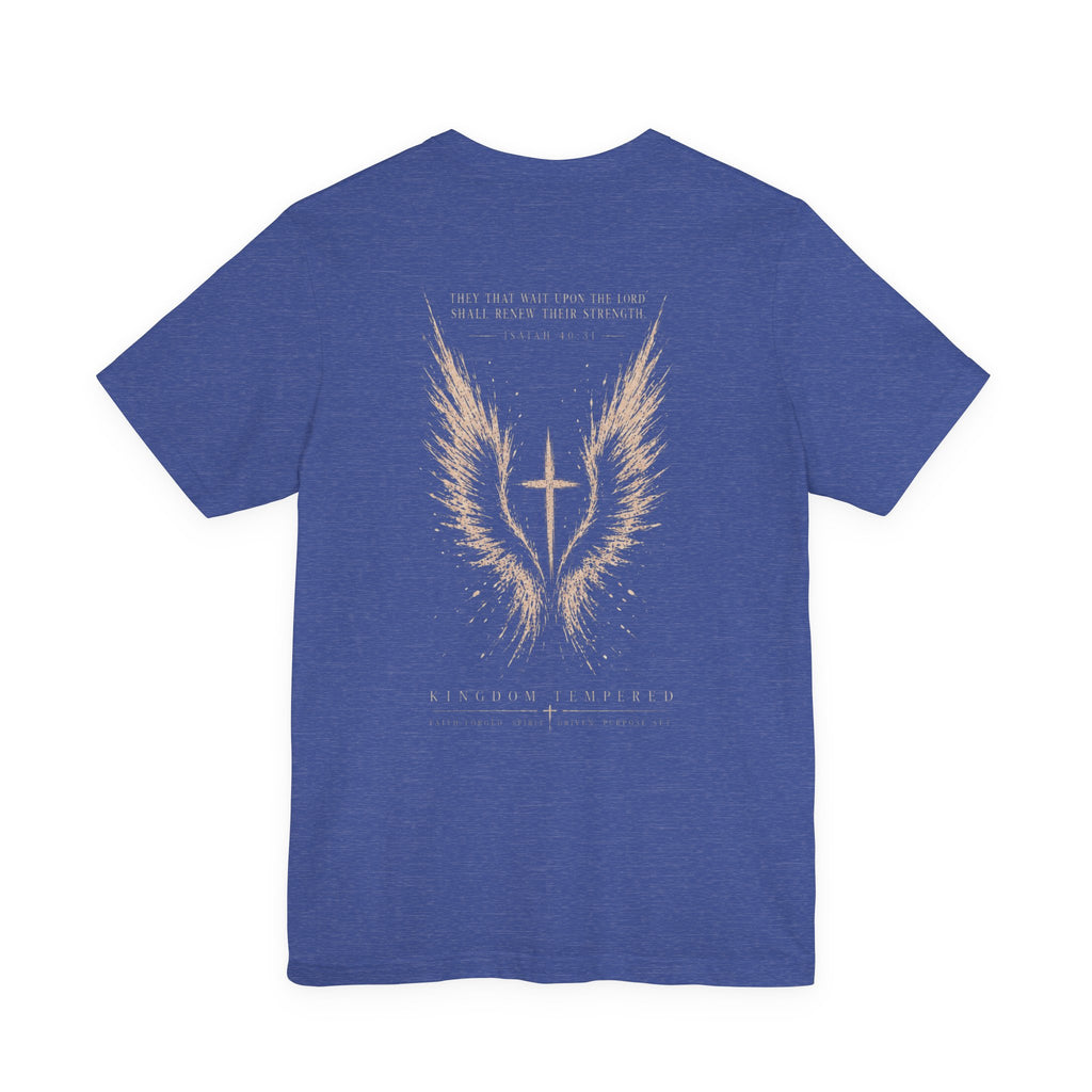 Christian Wings Cross T‑Shirt — 'They That Wait Upon the Lord' Inspirational Tee
