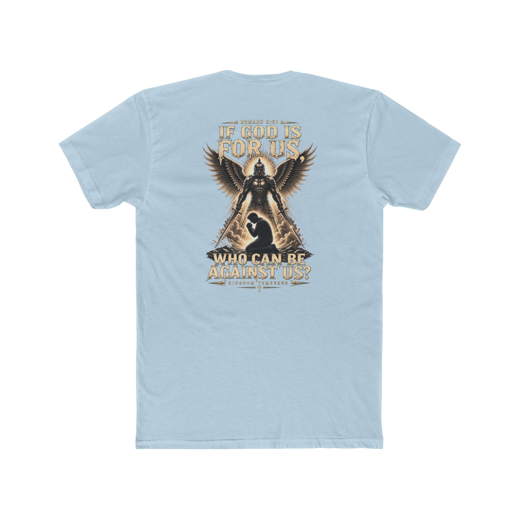Christian Faith Tee — "If God Is For Us" Angel & Prayer Graphic T-Shirt