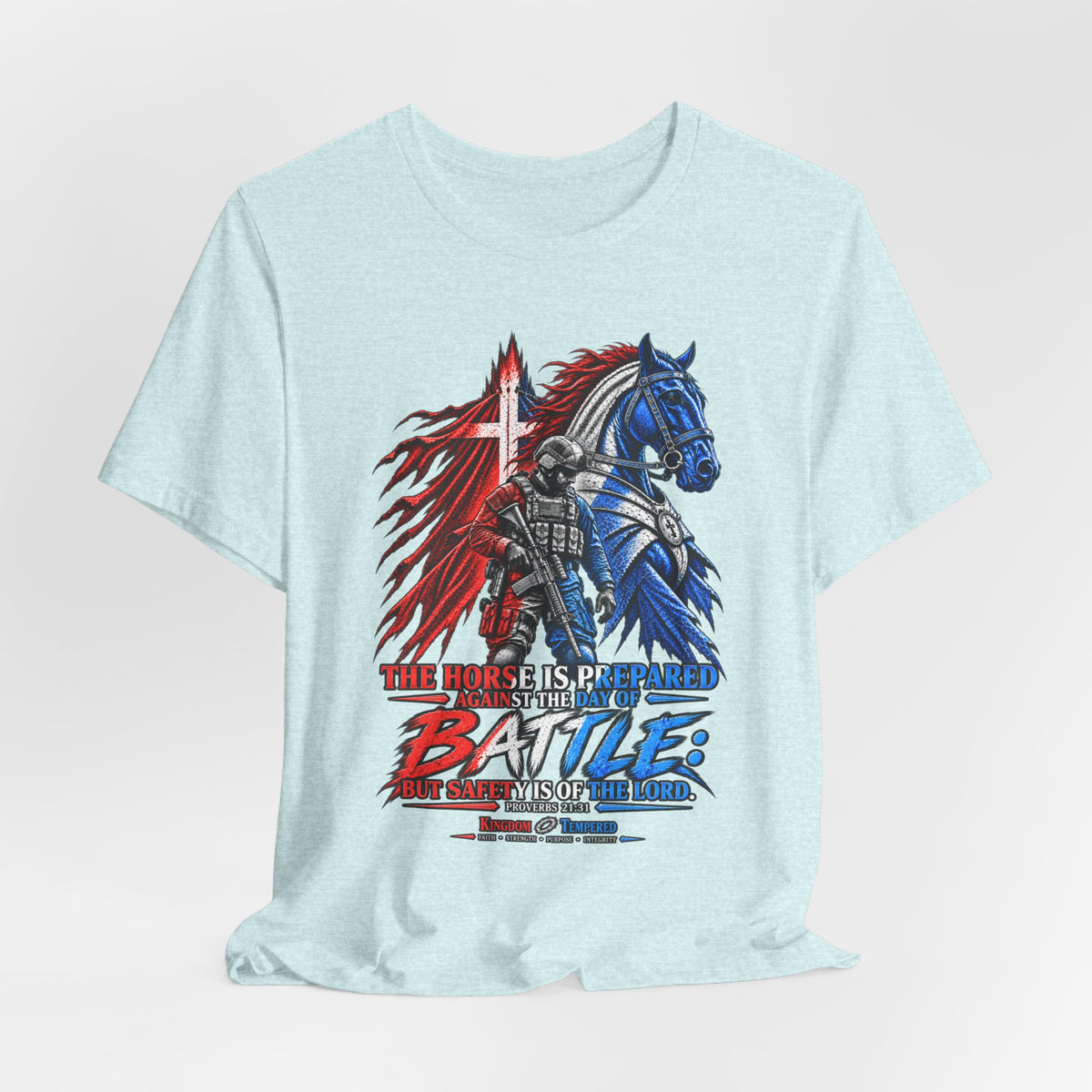 Battle Knight Tee — Patriotic Red & Blue Knight Horse Graphic T-Shirt