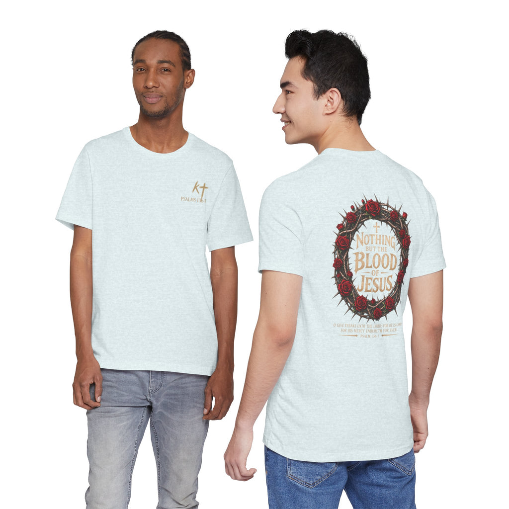Nothing But the Blood of Jesus Tee — Christian Faith T‑Shirt with Crown of Thorns & Roses