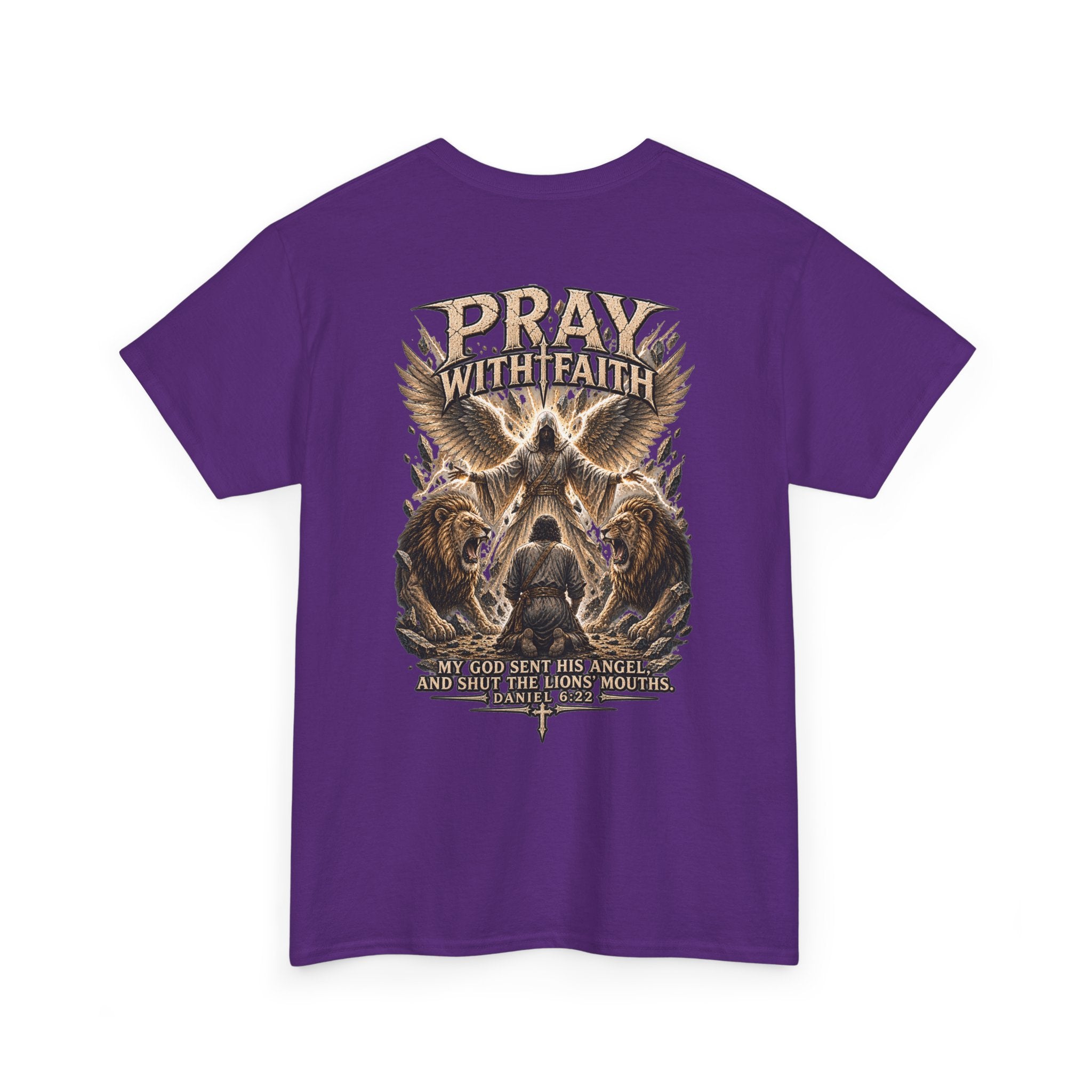 Pray With Faith Tee — Lion & Cross Christian Graphic T-Shirt