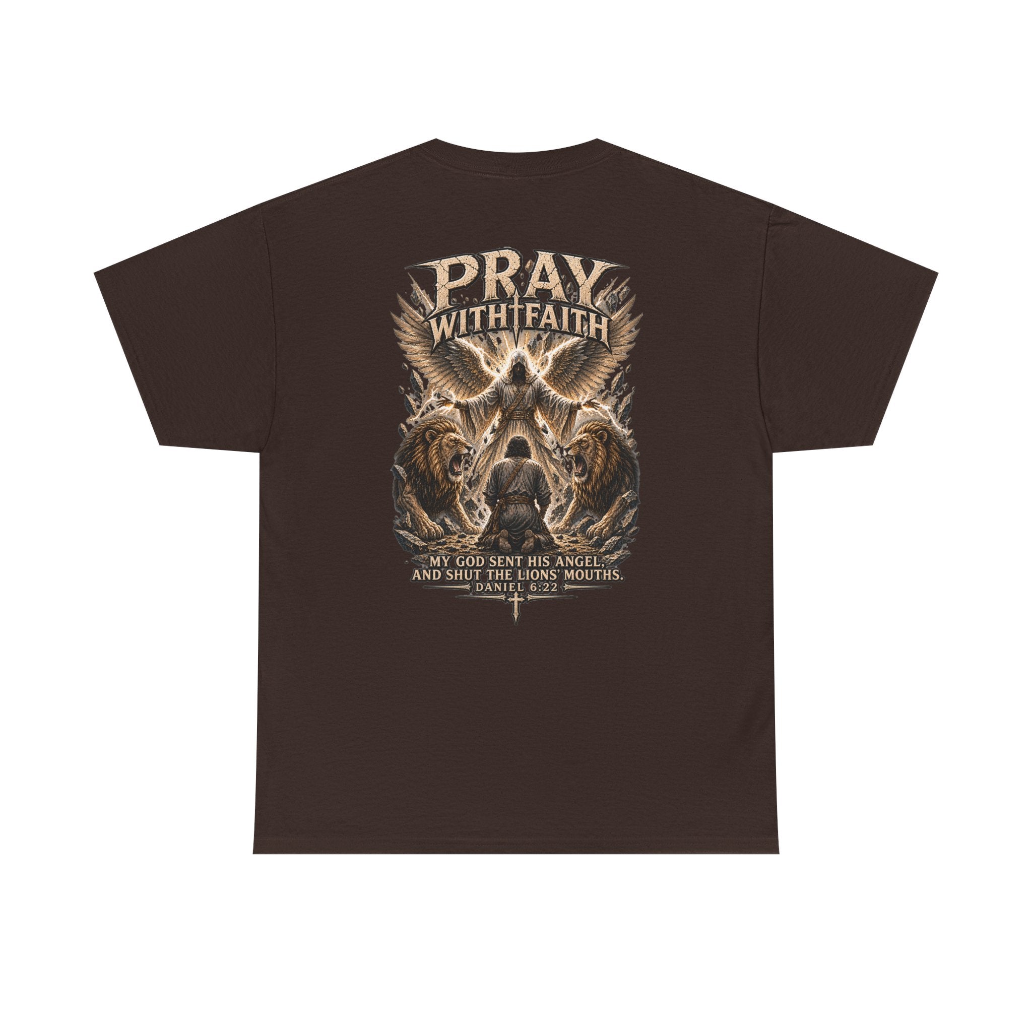 Pray With Faith Tee — Lion & Cross Christian Graphic T-Shirt