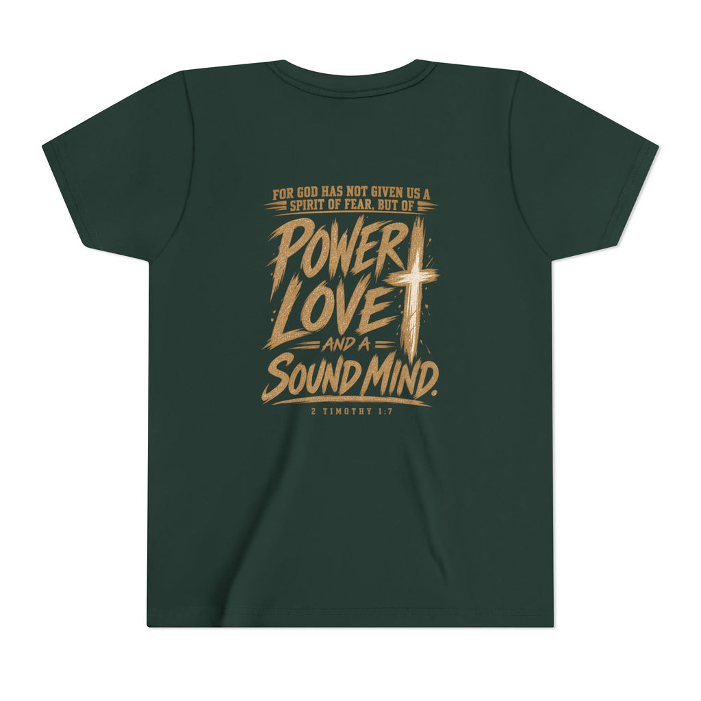 Youth Tee — “Power, Love, Sound Mind” Christian Graphic Tee