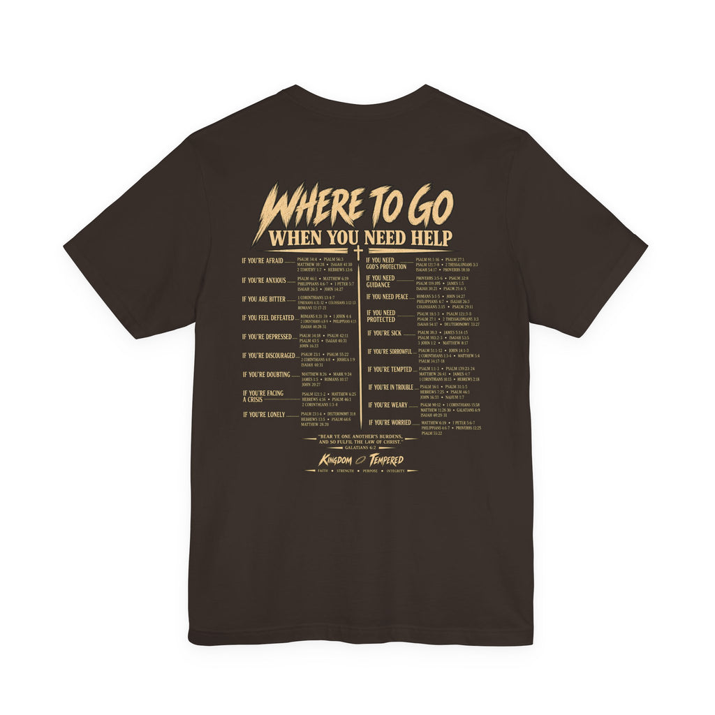 Where to Go When You Need Help Tee — Resource Guide Back Print T-Shirt