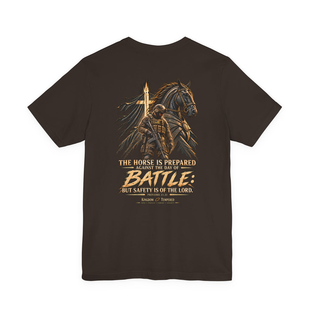 Battle-Ready Knight T-Shirt — 'The Horse Is Prepared for Battle' Christian Warrior Tee
