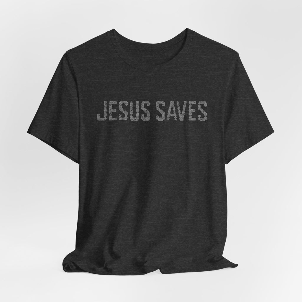 Jesus Saves written in scripture — Minimal Faith T-Shirt