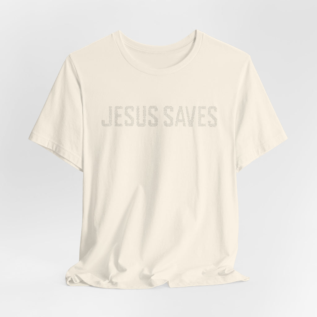Jesus Saves written in scripture — Minimal Faith T-Shirt