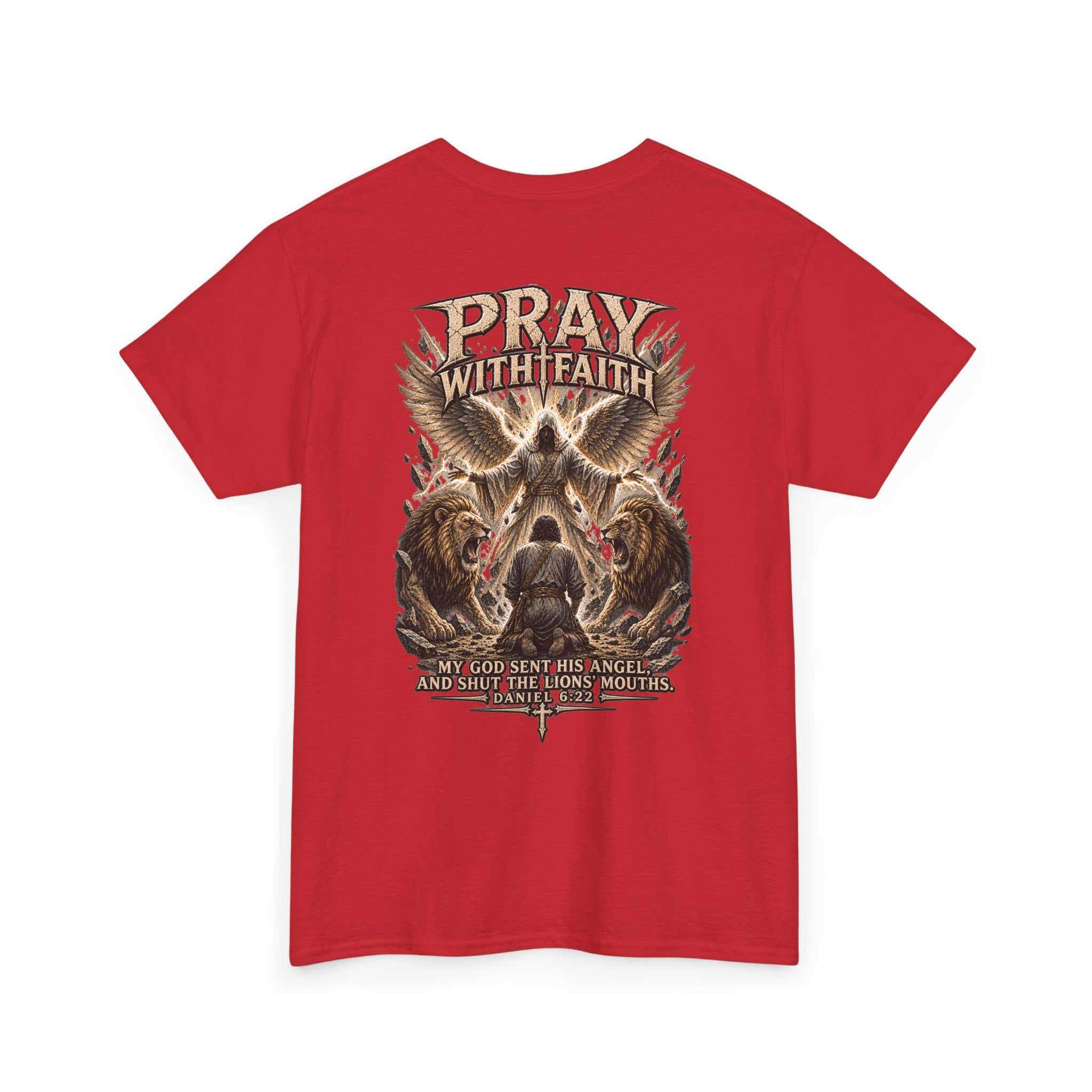 Pray With Faith Tee — Lion & Cross Christian Graphic T-Shirt