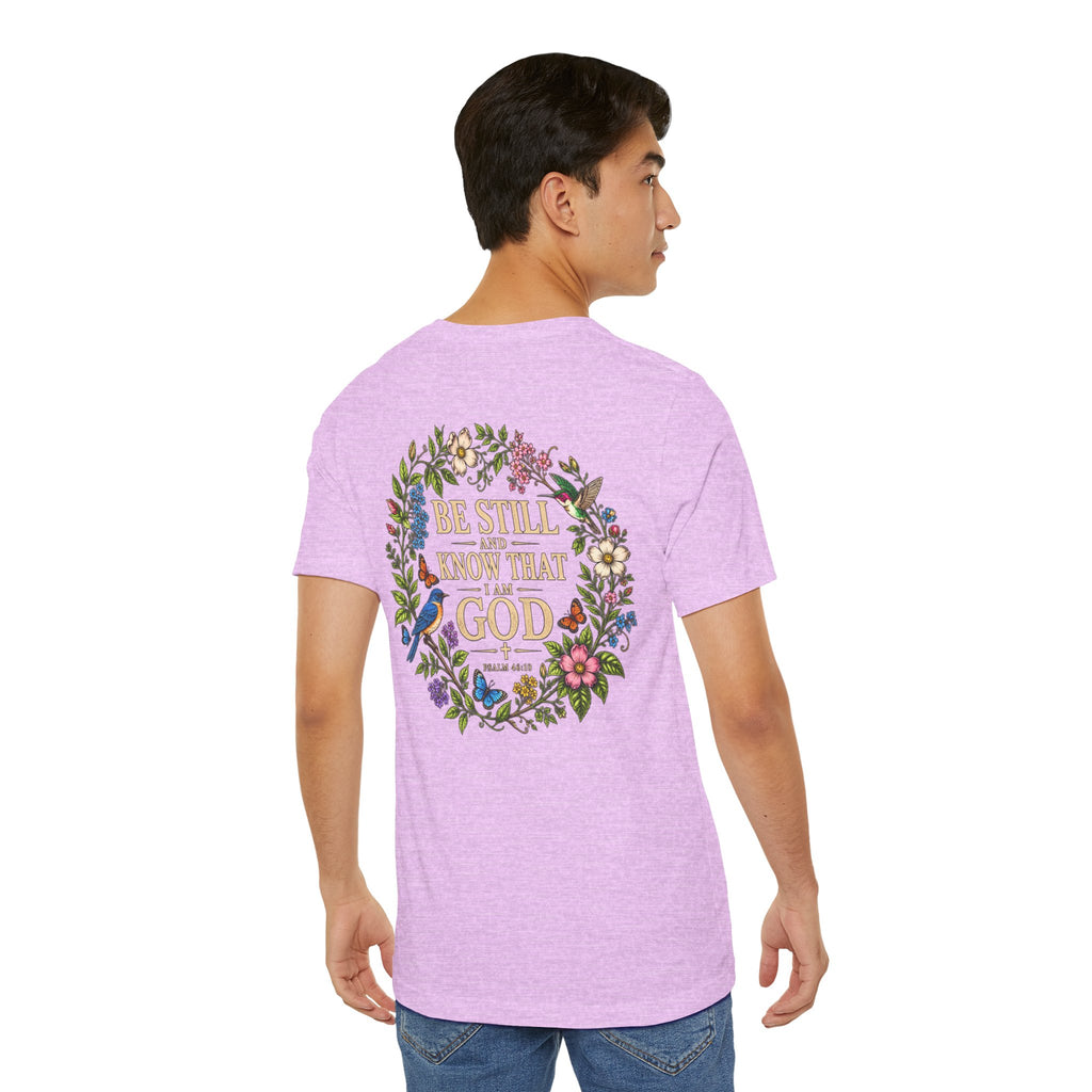 Be Still and Know Tee — Floral Christian Scripture T‑Shirt (Psalm 46:10)