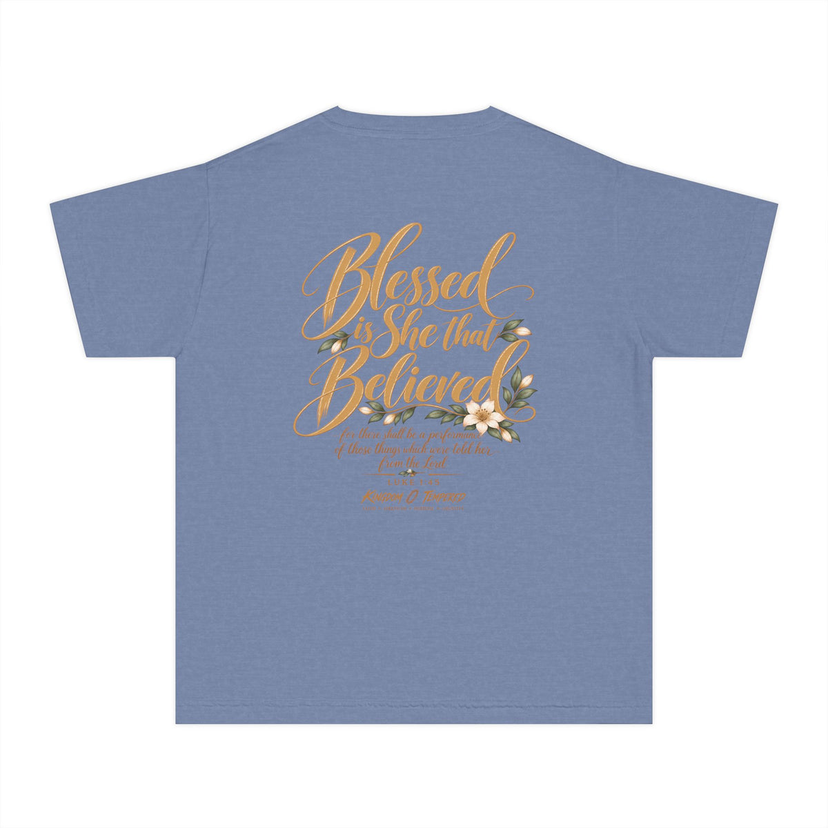 Youth Tee — "Blessed Is She That Believed" Inspirational Christian Kids Shirt