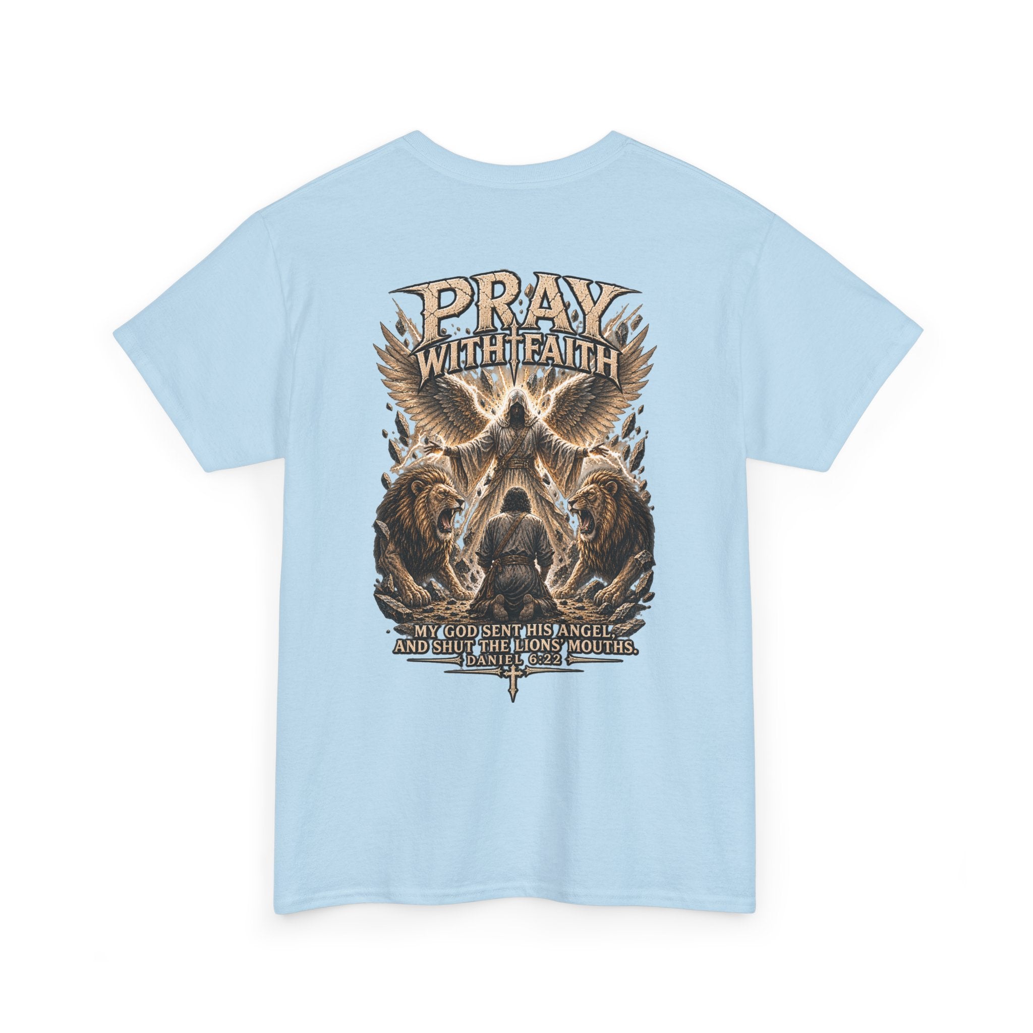 Pray With Faith Tee — Lion & Cross Christian Graphic T-Shirt