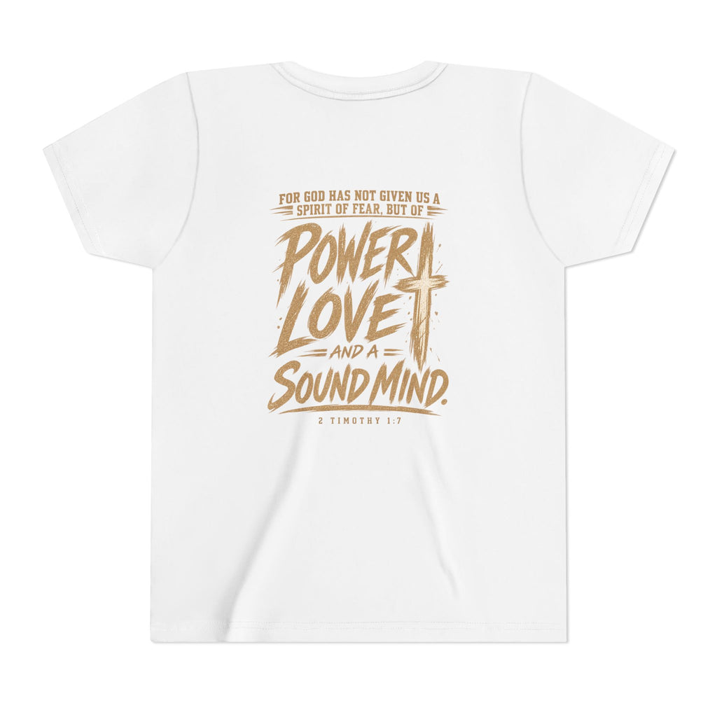 Youth Tee — “Power, Love, Sound Mind” Christian Graphic Tee