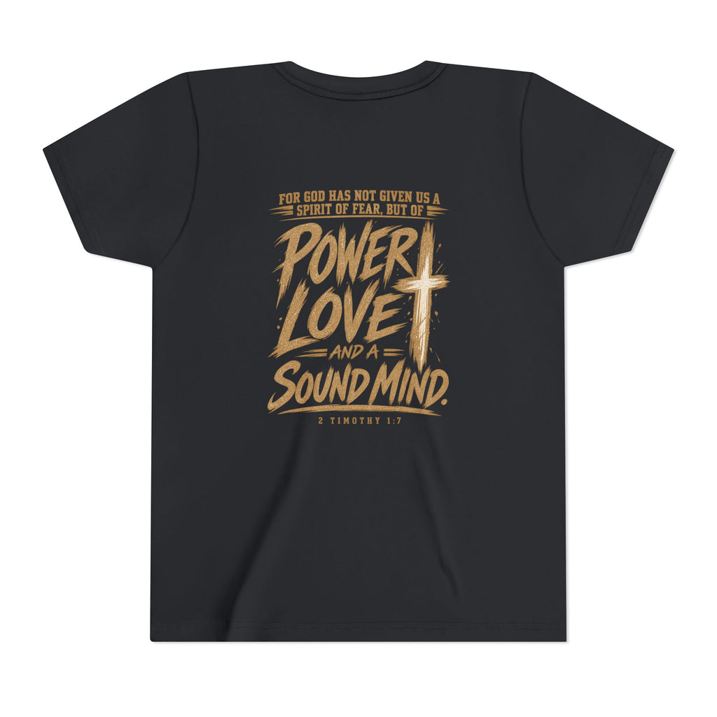 Youth Tee — “Power, Love, Sound Mind” Christian Graphic Tee