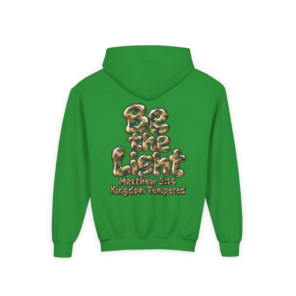 Youth Hoodie — "Be the Light" Inspirational Christian Graphic