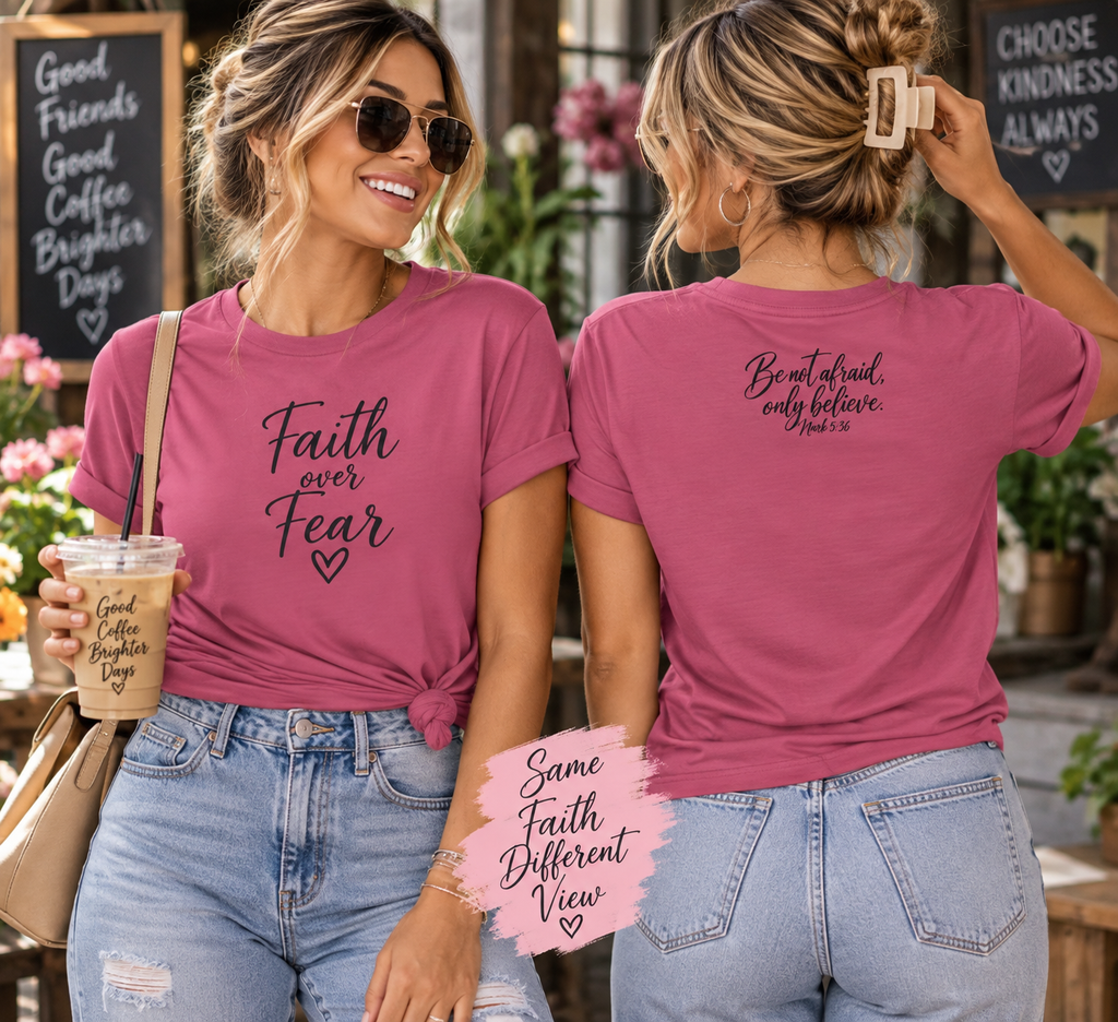 Faith Over Fear Women's Tee Black Lettering— Inspirational Christian Shirt