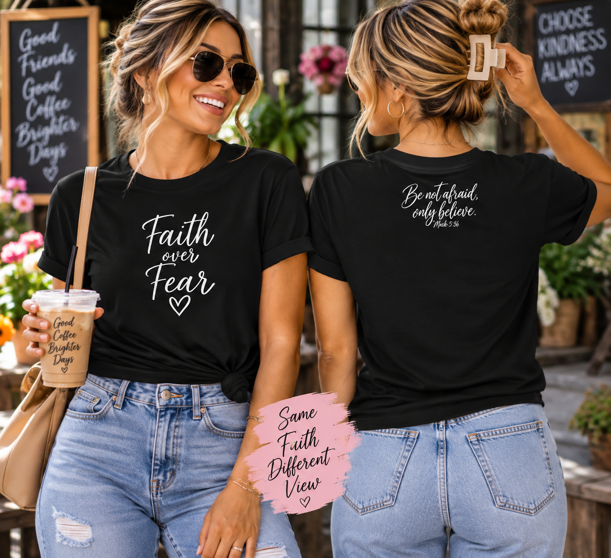 Faith Over Fear Women’s Tee White Wording– Inspirational Christian Graphic T-Shirt